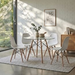 Combo Eames x4 Sillas + Mesa Vidrio Redonda