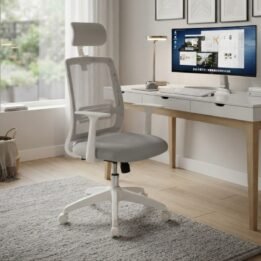 Sillón Mint Blanco c/cabezal - Gris Perla