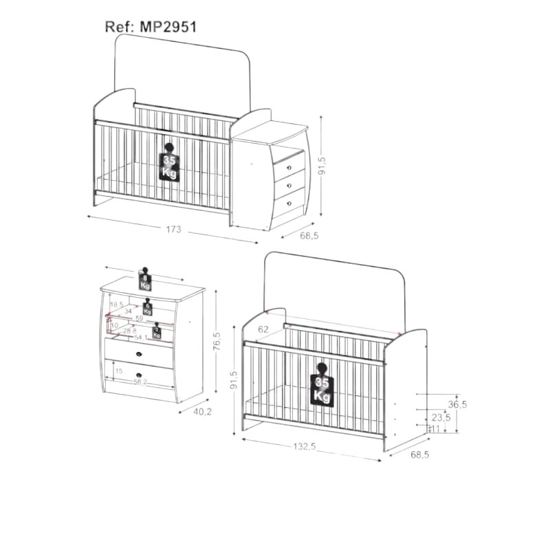 Cuna Funcional 3 cajones 05160002