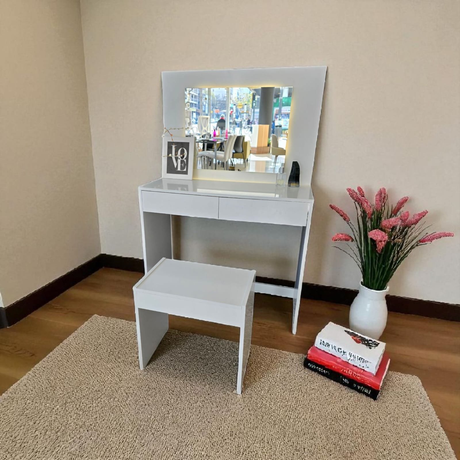 Maquillador c Espejo + Banco 6