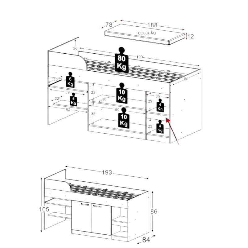 Cama Multifuncional con escritorio MP42300001